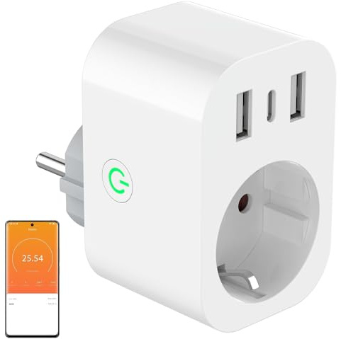 HITRENDS Smart Home, presa USB WiFi con controllo vocale, presa intelligente WLAN con controllo singolo, timer, misurazione della corrente, telecomando app, Alexa e Google Assistant, compatibile (2,4