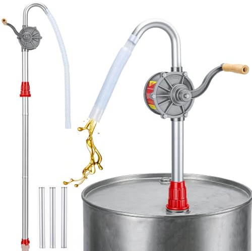 BORDRISE Pompe à huile à manivelle manuelle en aluminium, pompe à huile de transmission de 3 l, pompe à huile télescopique pour fûts de 15 à 55 gallons, débit de 22,7 l/min, antistatique avec poignée