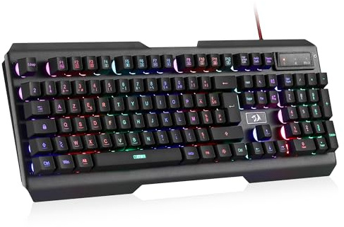 Redragon K506 Clavier gaming filaire à membrane éclairage LED arc-en-ciel, résistant à la poussière, clavier USB silencieux, 19 touches anti-ghosting, durable, AZERTY FR - PC/Ordinateur portable, Noir