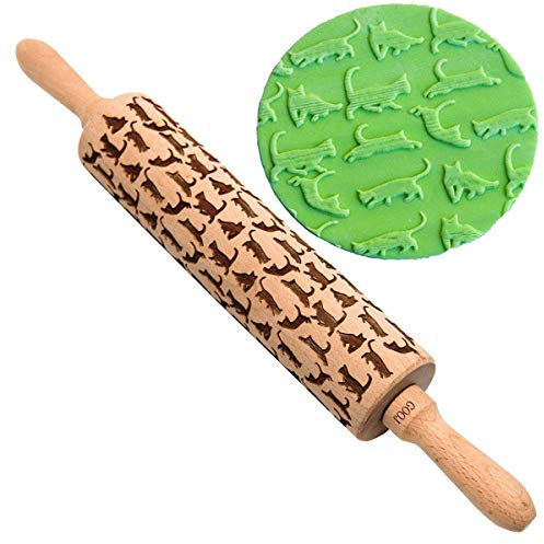 Sconosciuto Mattarello in Legno con Motivo a Goffrato, Rulli Decorativi, 43 cm, per Biscotti e Biscotti