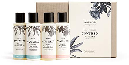 Cowshed FAB Four Set - 4 x 100 ml - Luxury Gift Sets for Women - Calming Bath & Shower Gel - Calming Body Lotion - Blissful Bath & Shower Gel - Blissful Body Lotion - Travel-Friendly Set
