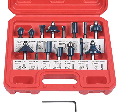 flintronic Set di Fresa per Scanalature del Legno, 15 Pezzi Punte da Taglio Legno in Metallo Duro, Custodia in Plastica(6,35 MM)