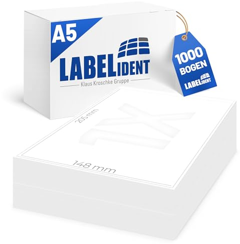 Labelident Versandetiketten auf DIN A5 Bogen, weiß - 205 x 148 mm - 1.000 Papier Etiketten auf 1.000 Blatt, selbstklebende Versandlabels A5 für DHL, DPD, Fedex, GLS, Hermes, UPS