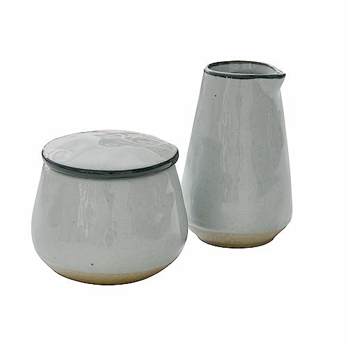 LOBERON Zuckerdose und Milchkännchen Biarré - Handgetöpferter Charme, Mediterrane Anmutung, Spülmaschinenfest, Geschirr, Tischaccessoires, Steinzeug, grau
