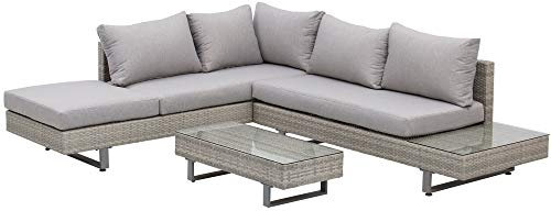 Outsunny Polyrattan-Lounge-Set 3-TLG. Couchtisch Beistelltisch Wetterbeständig Grau + Braun