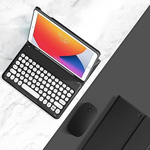 YEEHi Keyboard Case Mouse for iPad 6th 5th Generation 9.7, Air ＆ Air 2, iPad Pro 9.7 inch Case with Cute Round Key Bluetooth Detachable Color Keyboard Cover,Black