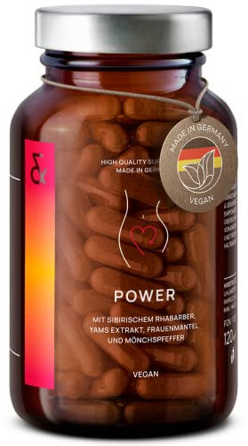 CLAV® Power – Hormonbalance mit Mönchspfeffer, Yamswurzel, Frauenmantel, Rotklee, Salbei & Rhabarber – Vitamine für Frauen – 120 vegane Kapseln – Made in Germany