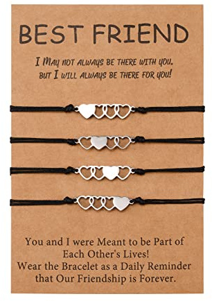 YELUWA 4 Pulseras De Amistad Para Mejores Amiga, Hermanas, Mejores Amigos, Corazón Larga Distancia, Hechas a Mano, Pulseras De Relación, Regalo De Cumpleaños Para Adolescentes, Niñas, Madres E Hijas