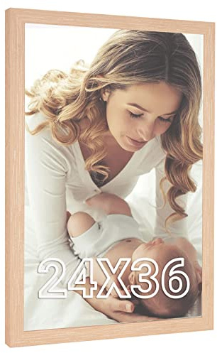 Natural 24x36 Poster Frames, Rustic Woodgrain 36x24 Picture Frame Beige, Extra Large 24 by 36inch Gallery Family Concert Portrait Photo Frames Anniversary/Birthday/Wedding/Thank you/Christmas Gift