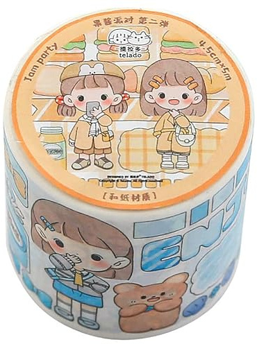 Kawaii Washi Tejpset, söta japanska dekorativa maskeringsklistermärken för journaling, scrapbooking, barn gör-det-själv hantverk, estetiska skolmaterial studentbrevpapper för skolstart