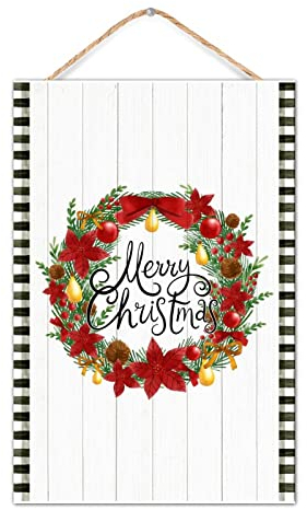 WSDESDEC Winter Türhänger Kranz Holzschild Winter Türhänger Schilder Dekorative Schilder & Plaketten für Küche Esszimmer Geburtstagsgeschenke 20,3 x 30,5 cm