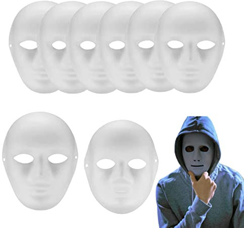 6 Pack DIY White Paper Masks, Masquerade Masks, Women Men Full Face Masks, Pure White Graffiti Mask, for Cosplay Mardi Gras Halloween Mask