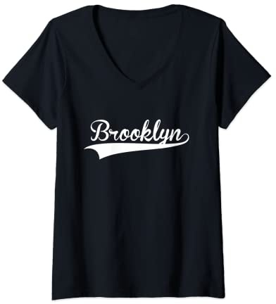 Femme Brooklyn T-shirt en jersey style baseball T-Shirt avec Col en V