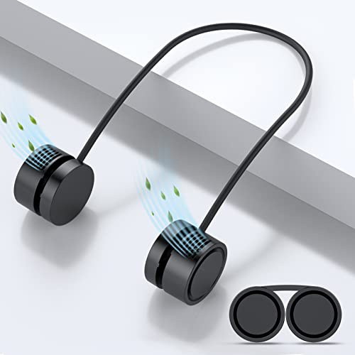 Ventilador de Cuello portátil, Ventilador de Cuello de 3 Velocidades, Ventilador USB Recargable con dirección del viento ajustable de 720grados, Ventilador Portátil sin hojas-Negro