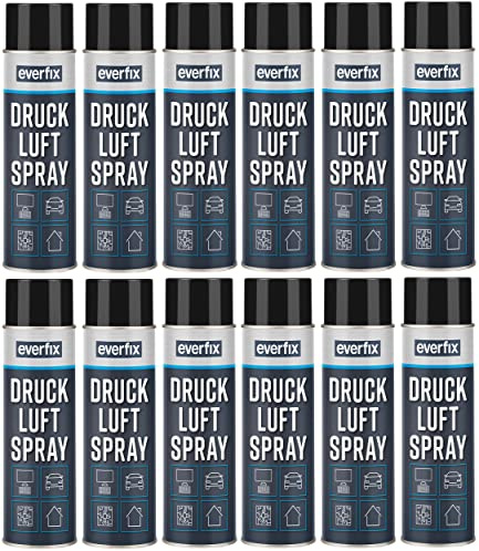EVERFIX Druckluftspray (12 x 500 ml) Druckluft Spray zur Reinigung von PC, Tastaturen - Laptop Cleaning Spray