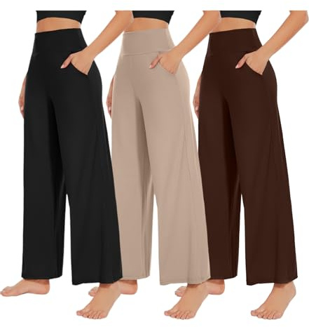 NEW YOUNG 3 Pack Women's Wide Leg Capri Pants with Pockets High Waist Loose Sweatpants Casual Lounge Yoga Workout Palazzo