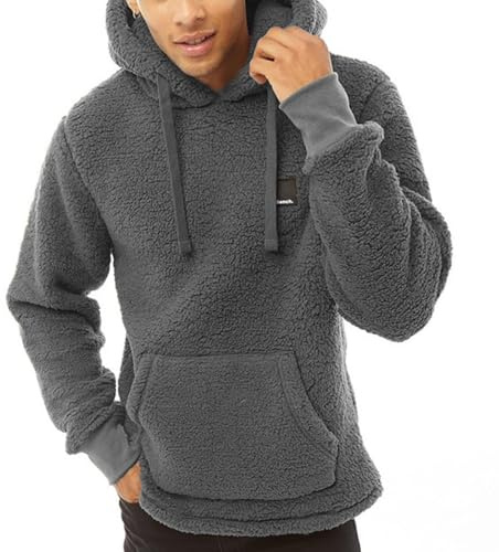 Bench Mens Jerry Borg Pullover Teddy Bear Fleece Hoodie - Charcoal - M