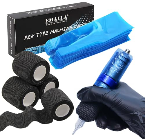 204pcs Grip Tape Tattoo Zubehör Set, Unihuby 4pcs Tattoo Grip Tape und 200pcs Maschine Cover Griff Abdeckung Selbsthaftende Bandage Selbstklebender Verband
