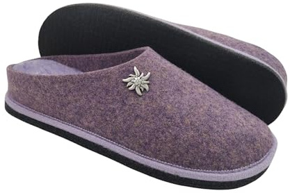 Primo Calzature Ciabatte Donna ValGardena Pantoufles d'hiver pour femme en laine pour la maison, semelle en feutre avec semelle amovible, lilas, 39 EU