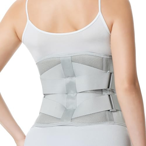 NEOtech Care Verstellbare Rückenstütze mit doppelten Verstellbändern - Lendenbereich & unteren Rücken - BREITE Stützung (Grau, XL)