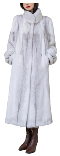 UNeedVog Frauen Faux Pelzmantel Langer Standkragen Weiße Knopf Down Plüschjacke Winter Leichtes Pelziges