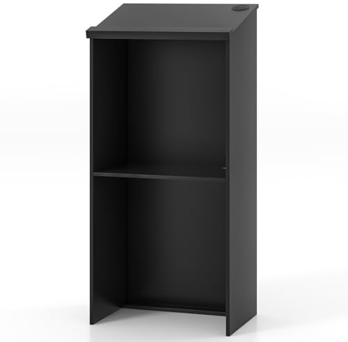 SFAREST Lectern Podium Stand, Wooden Stand Up Desk Host Stage Speaking Reading Table with Barrier Stopper, Floor Standing Lecture Table Pulpits for Churches Conference Weddings Classrooms Speeches