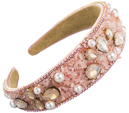scicent Haarschmuck Kommunion Mädchen Kristall-Strass-Stirnbänder Perlen Breite Haarbänder Imitation Diamant Verziert Haarreifen, Party, Hochzeit, Kopfschmuck für Frauen und Mädchen (Rosa) - 25511