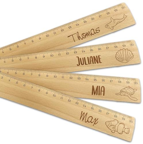 GRAVURZEILE Personalisiertes Lineal mit Gravur zur Einschulung - Meer Motive - 20 cm Holz Lineal - Geschenk für den Schulanfang oder zur Schuleinführung - für Jungen und Mädchen