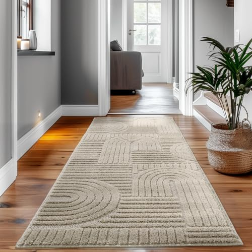 SIMPEX Teppich Läufer 80x250 cm Beige, Hochflor Wohnzimmer Teppich, Weich & Flauschig, Skandinavisch Boho Stil, Langflor Shaggy, Pflegeleicht, Jute Rückseite
