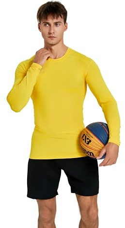 vf VFIT T-Shirt de Compression à Manches Longues pour Hommes Sport Thermique Course Respirant séchage Rapide Tissu élastique serré Football en Cours d'exécution Crossfit Gym Fitness Runnig（L,Jaune）