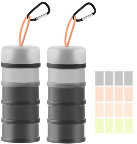 Bakpoco 2 Pack Protein Powder Storage Container, 4 Layer Stackable Leak-proof Formula Dispenser, Portable Travel Fitness Workout Protein Powder Container (Black & White)