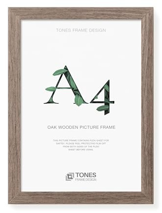 TONES FRAME DESIGN A4 Photo Frame Dark Oak Wooden Picture Frame | 21x29.7cm Frame Shatter-Resistant Plexiglass Wall Frame for Portrait or Landscape Certificates Diplomas Documents Home Decor