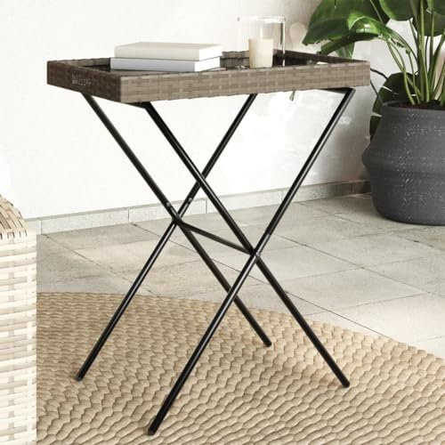 NQJIBUE Outdoor Möbel Klapptisch Tablett Tisch Grau 65x40x75cm Poly Rattan Outdoor Tische
