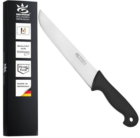 GEHRING Solingen Blockmesser 20 cm I Professionelles Metzgermesser aus rostfreiem Edelstahl I ergonomischer Kunststoffgriff schwarz I Schlachtermesser I Fleischmesser I Made in Germany