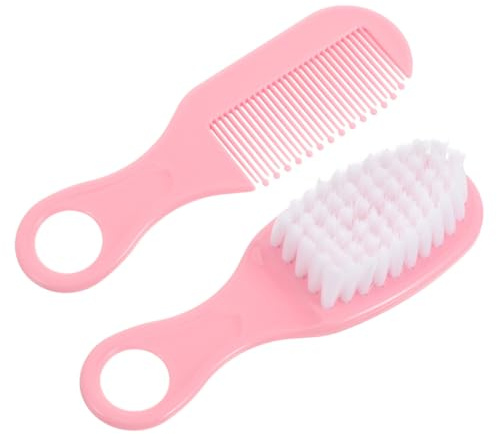 Vaguelly Babyhaarbürste und Kamm Satz Rosa aus Kunststoff für Neugeborene mit Sanfter Massagefunktion der Durchblutung und Weich Glatter Anwendung