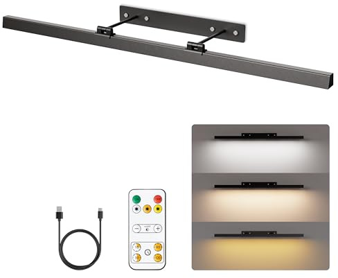 EAYOYAE Large Battery Operated Wireless Picture Light，Rechargeable 39.4inch Painting Display Light,Remote Control Wall Lights with Three Modes and Timing for Art Frame