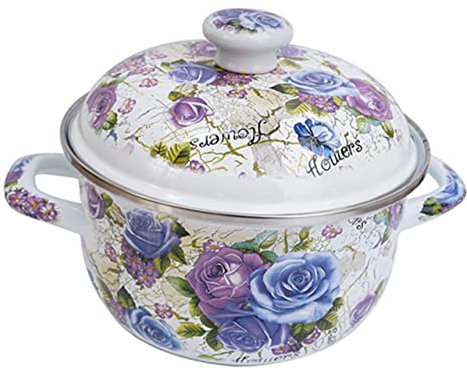 Cabilock 20cm Thickened Enamel Cooking Pot Double Handle Soup Pot Wear-Resistant Vintage Stockpot Multi-use Compatible Induction and Gas Stoves