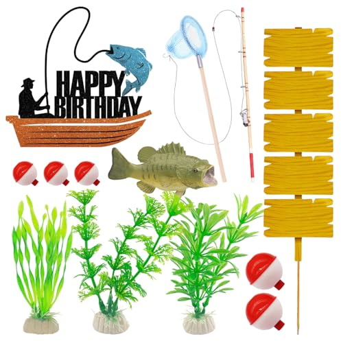 Fische Angeln Tortenaufleger Thema Dekoration Set im Fisch Deko | Tortendeko Angeln Cake Toppers Angeln Geburtstag Party Dekorationen, für Geburtstagsfeiern, Urlaub Parteien, Angeln Feiern