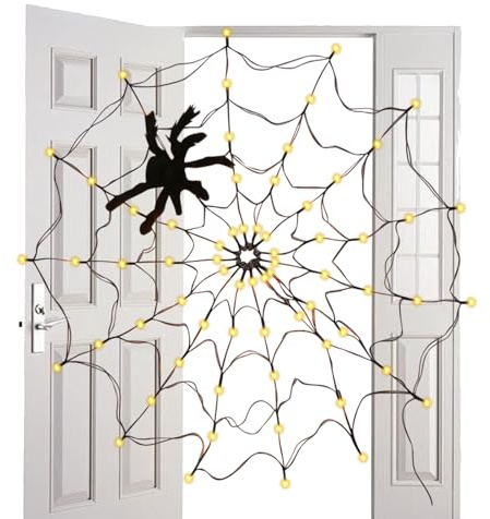 Halloween Spider Lights - Red de red LED luminosa, decoración de lámpara de malla impermeable | telarañas negras alimentadas por pilas, juego de luz espeluznante para el hogar, patio, jardín