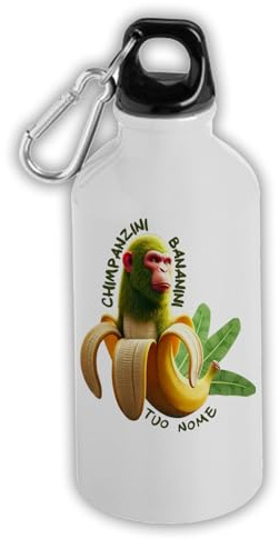 MOCHEIA SHOP Borraccia Termica Scimpanzini bananini brainrot,500 ml, Alluminio con Moschettone, Personalizzabile con Nome