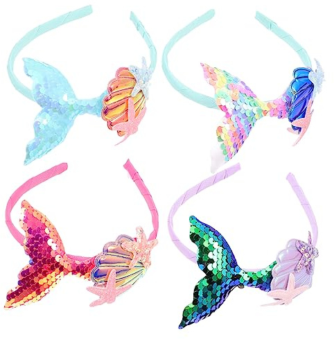 Healeved 4 Stück Meerjungfrau Haarreifen mit Glitzer für Bunte Haarschmuck Accessoires für Partys Rollenspiele Kostüme und Themenfeiern Rosa Grün und Blau