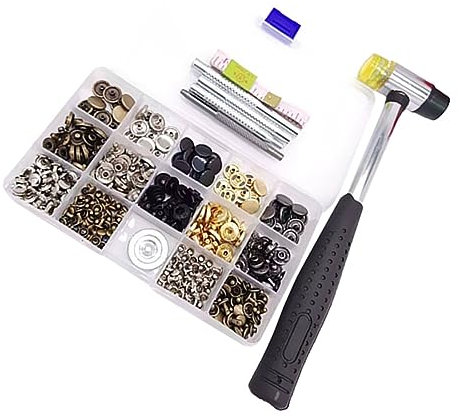 jojofuny 50 Juegos Kit de Botones Presión Remaches y Herramienta de Instalación Accesorios de Bricolaje para Ropa Jeans y Manualidades Diy