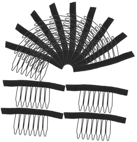 Vaguelly 24 Stück Perückenclips mit 7-zahn Kämmen aus Edelstahl und Polyester Schwarz Komfortabel und Atmungsaktiv für Täglichen Gebrauch und Besondere Anlässe