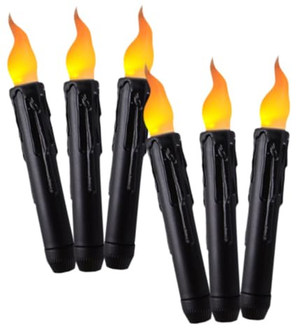 BAZEITFLOW 6 Stück Batteriebetriebene LED spitzkerzen Flammenlose Elektrische Stabkerzen Schwarz Langlebig für Tischdekoration Hochzeit Party Halloween Weihnachten