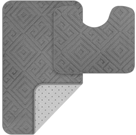 HOMELUX Badematten Set 2 Teilig rutschfest Badvorleger Badteppich Weich Flauschige Badezimmer Teppich, 50 x 80cm Badeteppich + 40 x 50cm WC Vorleger mit Ausschnitt, Grau, 2BF