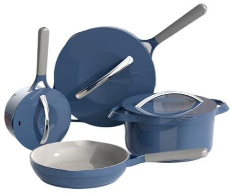 Batterie De Cuisine Antiadhésive Européenne 4 Pièces: Wok, Poêle, Casserole, Sauteuse, For Cuisinières À Induction Et À Gaz, Usage Domestique(Dark blue)