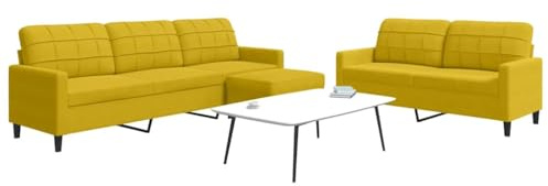 HETFTJN 3-TLG. Sofagarnitur Gelb Samt mit Hocker 157x77x80 cm Zweisitzer Dreisitzer kleines Sofa kompakt Modernes Design für Wohnzimmer Jugendzimmer Büro
