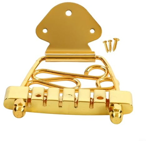 6 Saiten Gitarrenbrücke Trapez Saitenhalter mit verdrahtetem Rahmen für LP Jazz E-Gitarren, Chrom/Schwarz/Gold (82,3 x 79 mm) (GOLD)