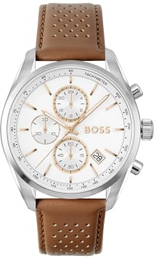 BOSS Chronograph kvarts klocka brun GRAND PRIX 44 kollektion med brunt läderrem - 1514313
