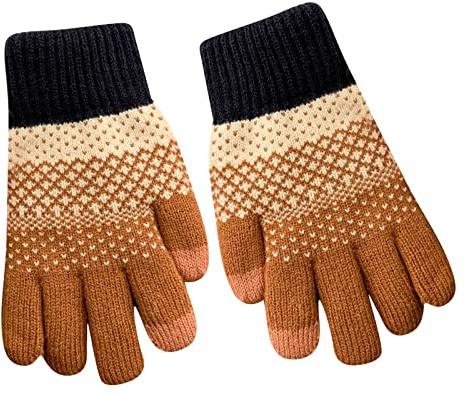 Generisch Laufhandschuhe Damen Winter Gestrickte -Bildschirmhandschuhe Finger Verdickter Acryl-Touchscreen-Handschuhe Für Erwachsene Handschuhe Baumwolle Schwarz Damen (Coffee, One Size)